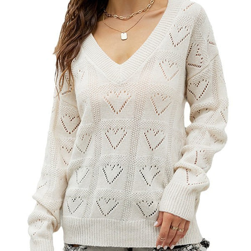Knit sweater for women with heart-shaped pattern and V-neck Lune London