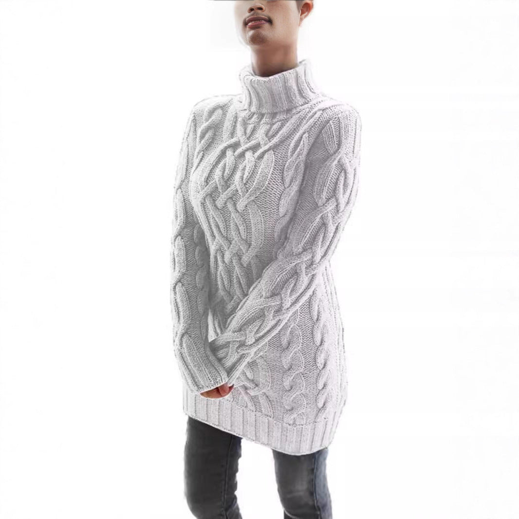 Chunky knit sweater for women with high collar and cable pattern Lune London