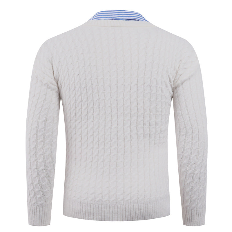 Men's knitted sweater with cable knit pattern and V-neck Lune London