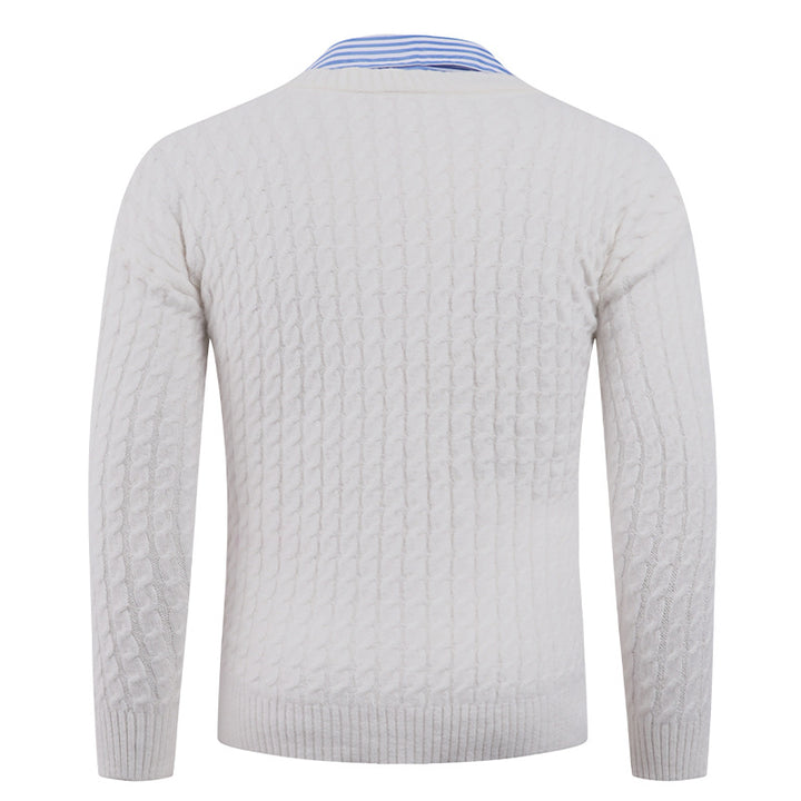 Men's knitted sweater with cable knit pattern and V-neck Lune London