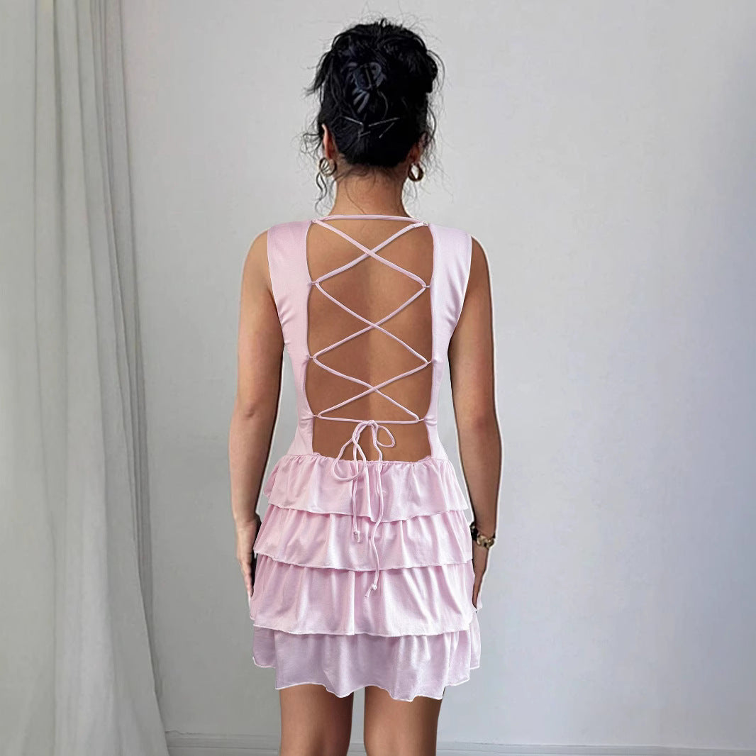 Women Summer Ruffled Dress with Fitted Top and Flared Hem Lune London