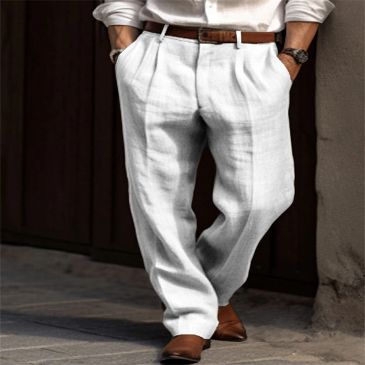 Pantalon en lin élégant pour hommes avec coupe slim et deux poches pratiques à ouverture italienne Lune London
