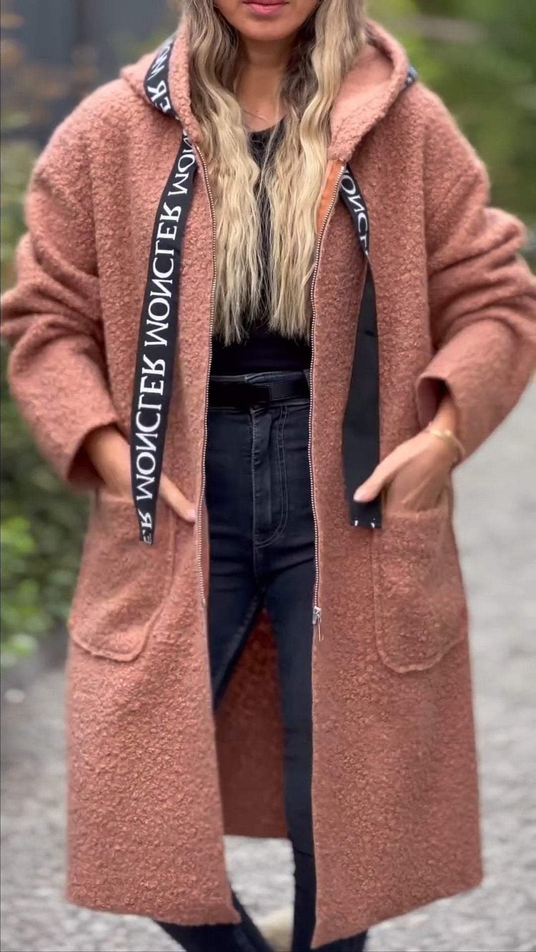 Long fleece coat for women with hood and convenient pockets Lune London