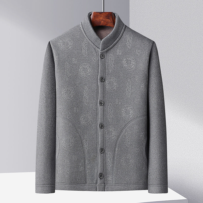 Trendy knitted jacket for men with high collar and button placket Lune London