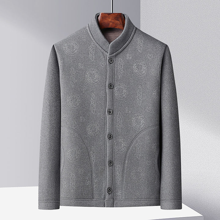 Trendy knitted jacket for men with high collar and button placket Lune London