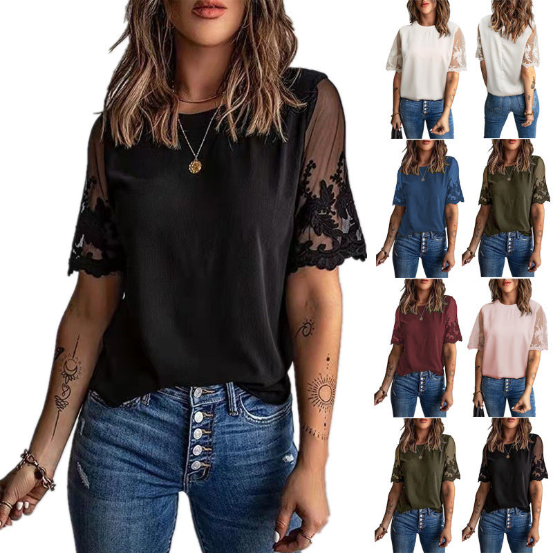 Ladies elegant T-shirt with lace on the sleeves Lune London