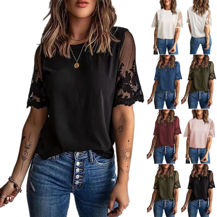 Ladies elegant T-shirt with lace on the sleeves Lune London