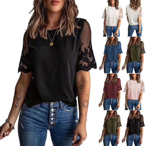 Ladies elegant T-shirt with lace on the sleeves Lune London