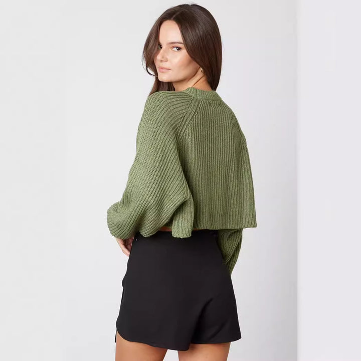 Ladies trend, short knit sweater with ribbed texture and dropped shoulders Lune London
