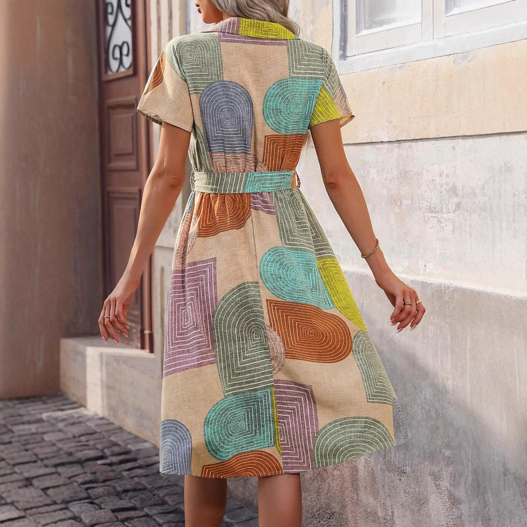 Dress woman with abstract print and button placket Lune London