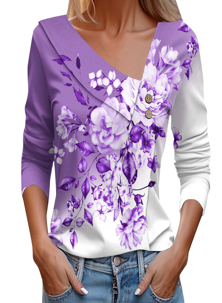 Ladies' blouse with floral appliqué and modern button details Lune London