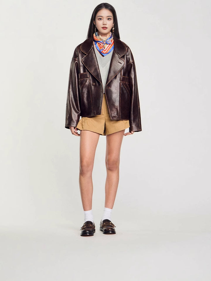 Faux leather jacket for women in a casual style with practical pockets and elegant lapels Lune London