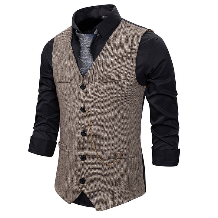 Elegant men's suit vests in herringbone pattern with practical pockets Lune London