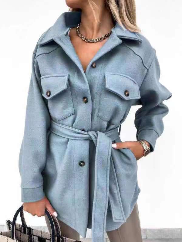 Trendy shirt jacket for women with belt and practical pockets Lune London