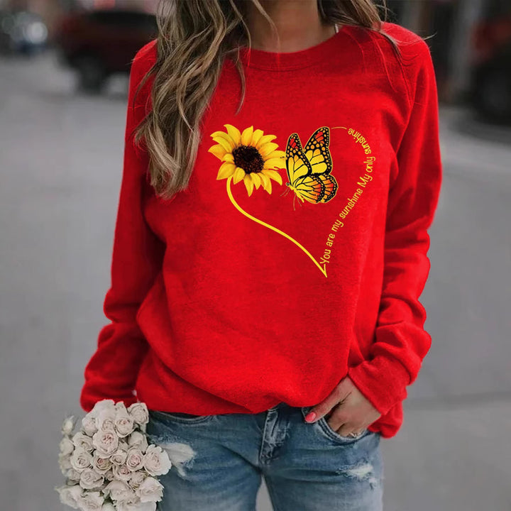 Sweatshirt pour femmes avec motif graphique de papillon et de tournesol Chic & Stil