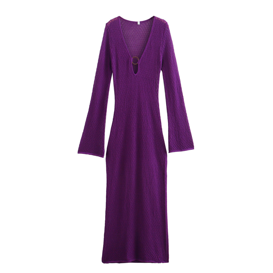 Maxi dress for women with deep V-neck and elegant long sleeves Lune London