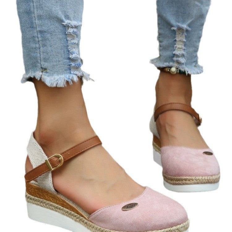 Wedge heel sandals for women with woven strap design and comfortable sole Lune London