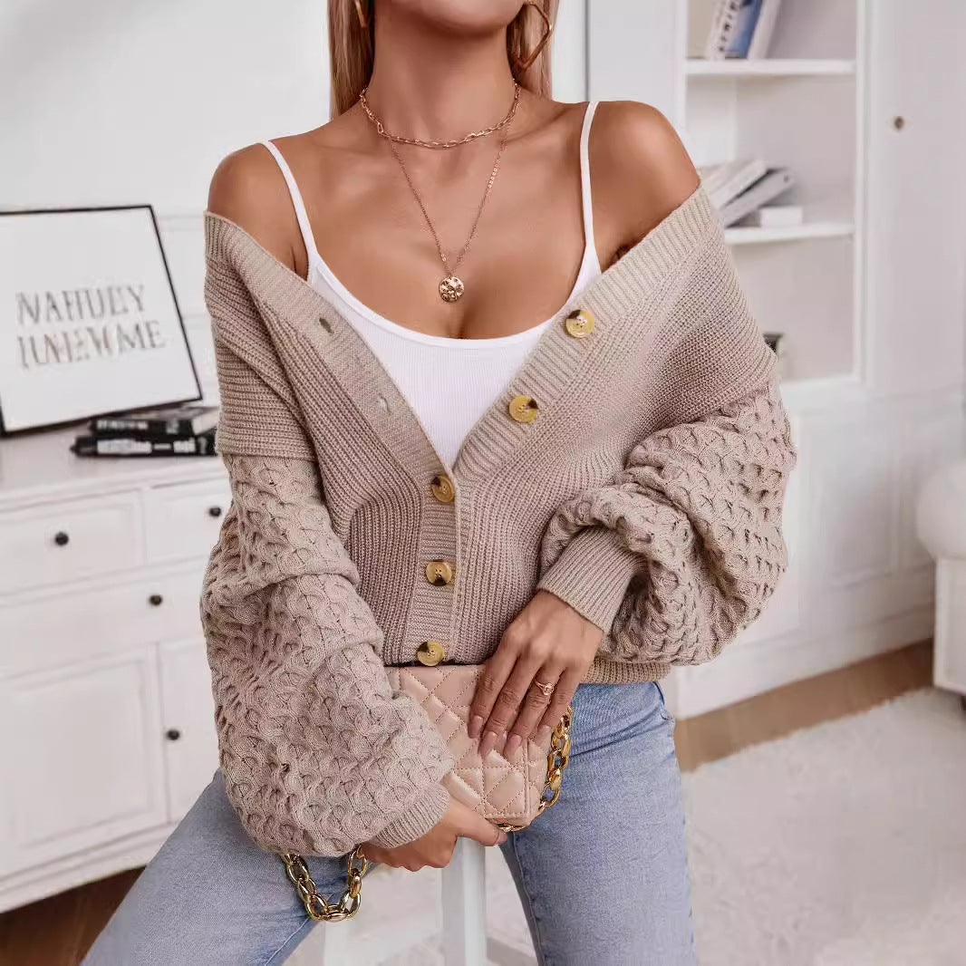 Knit jacket for women with textured sleeves and button details Lune London