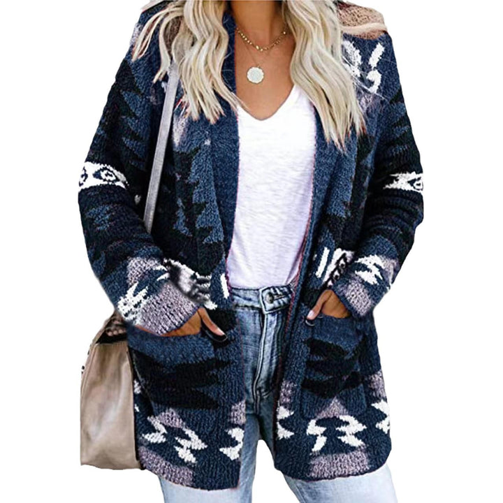 Ladies elegant cardigan with asymmetrical pattern and patch pockets Lune London