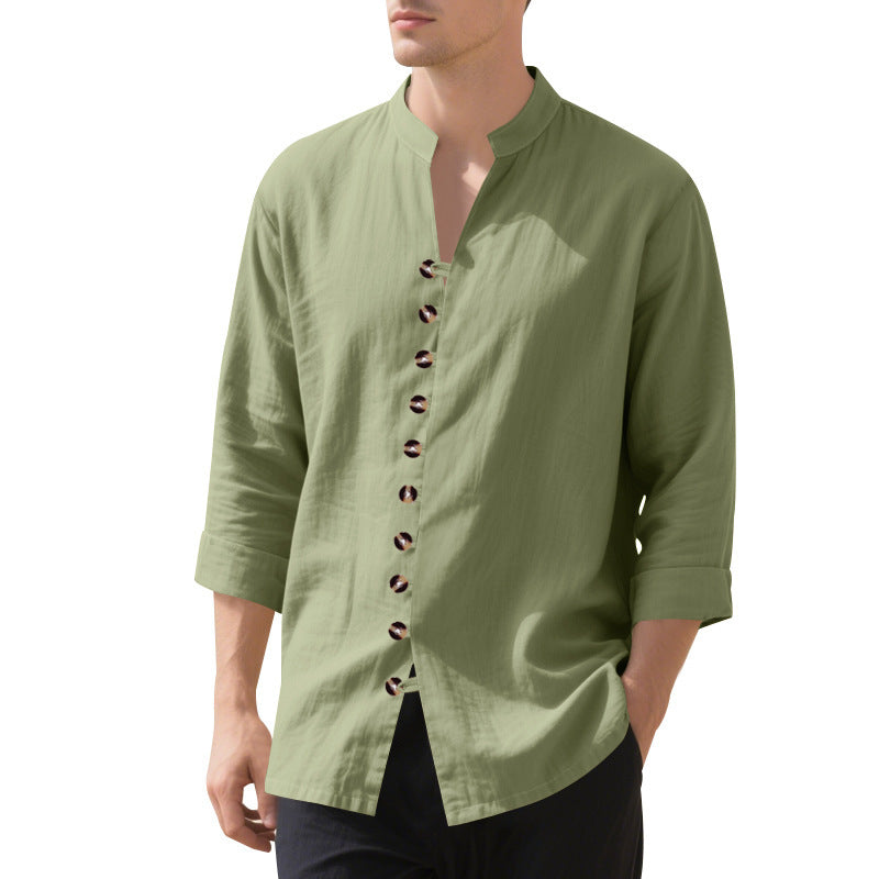 Casual long sleeve shirt for men with Henley collar and trendy buttons Lune London