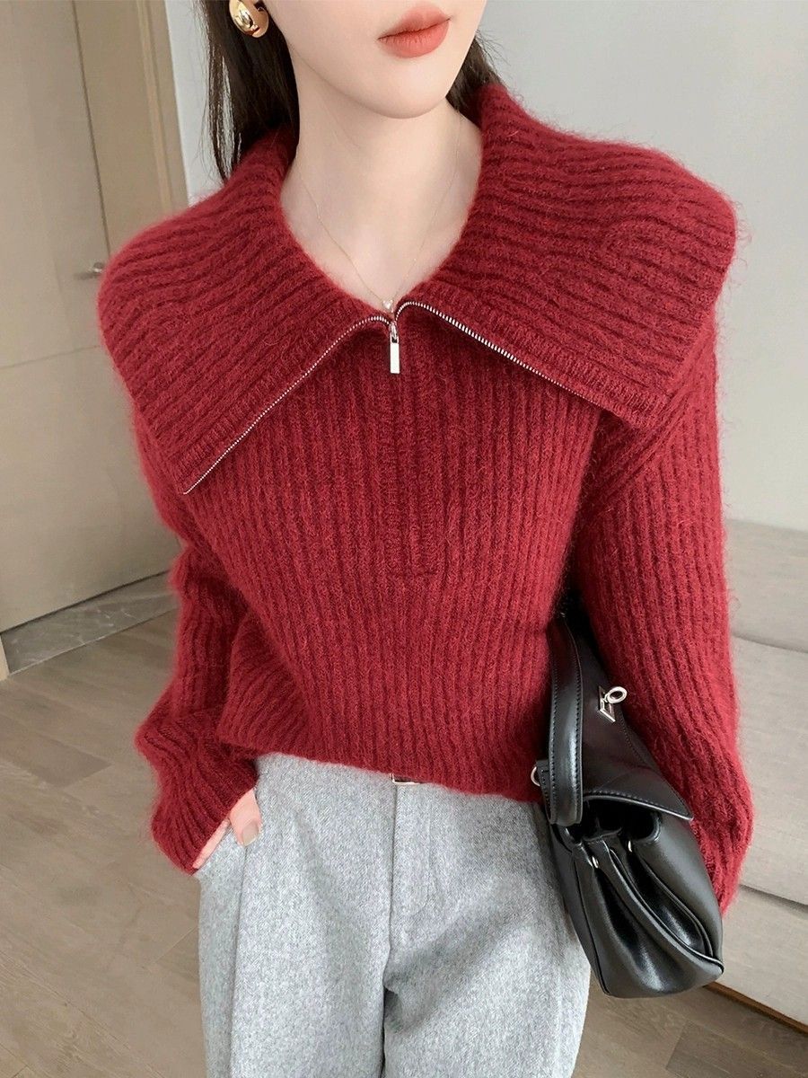 Pull en tricot pour femme avec grand col et fermeture éclair Chic & Stil