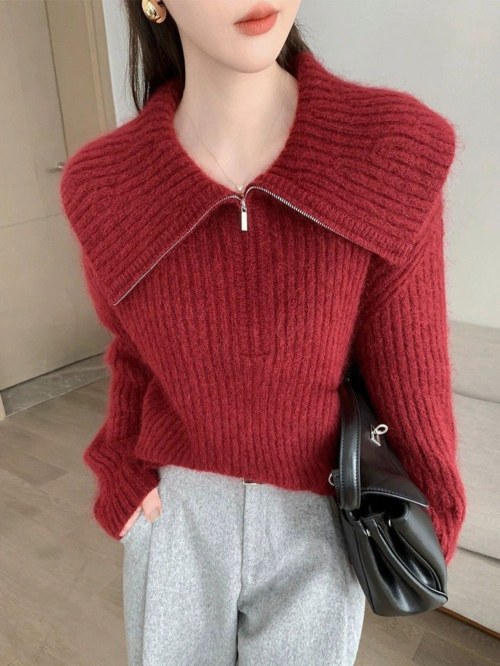 Pull en tricot pour femme avec grand col et fermeture éclair Chic & Stil