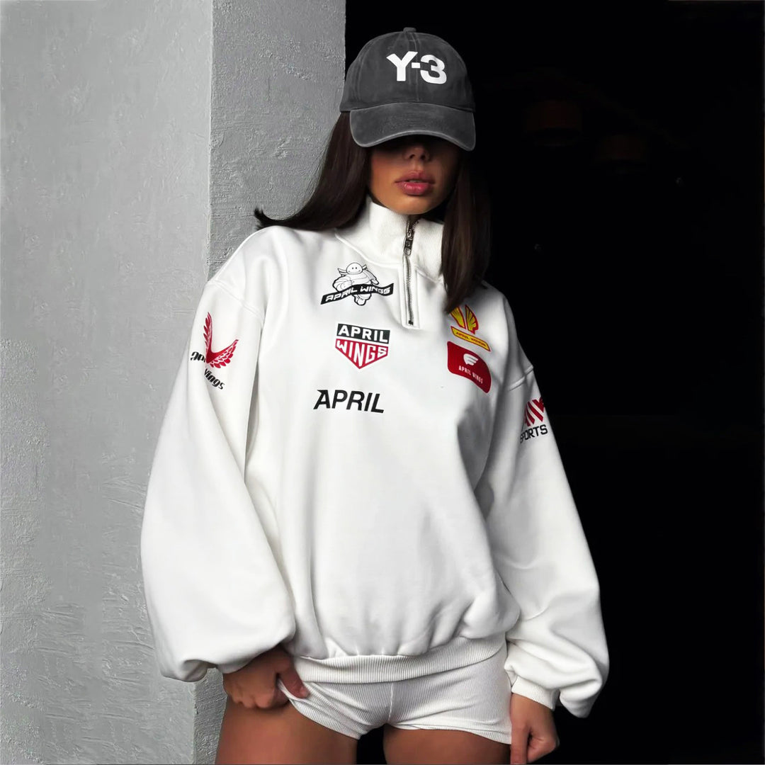 Oversized sweatshirt for women with high collar and trendy accents Lune London