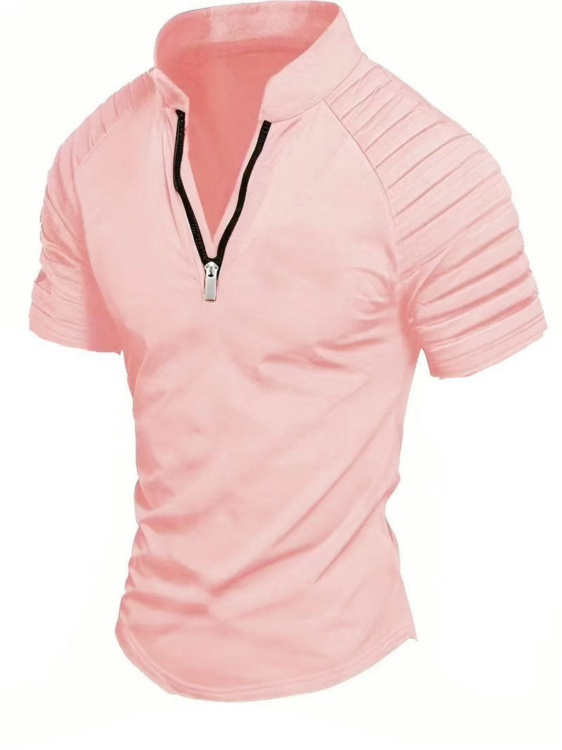Short Sleeve Sports T-Shirt for Men with Structured Zipper Chic and Style