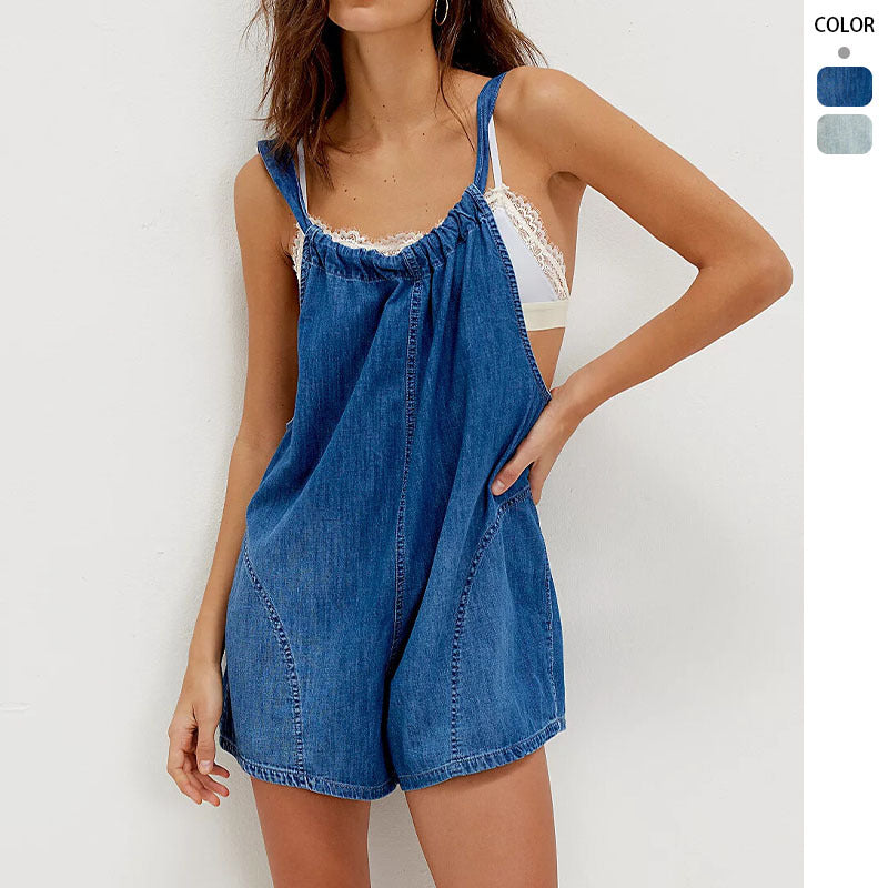 Denim overalls for women with gathered neckline and side pockets Chic & Stil