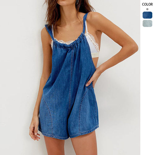 Denim overalls for women with gathered neckline and side pockets Chic & Stil