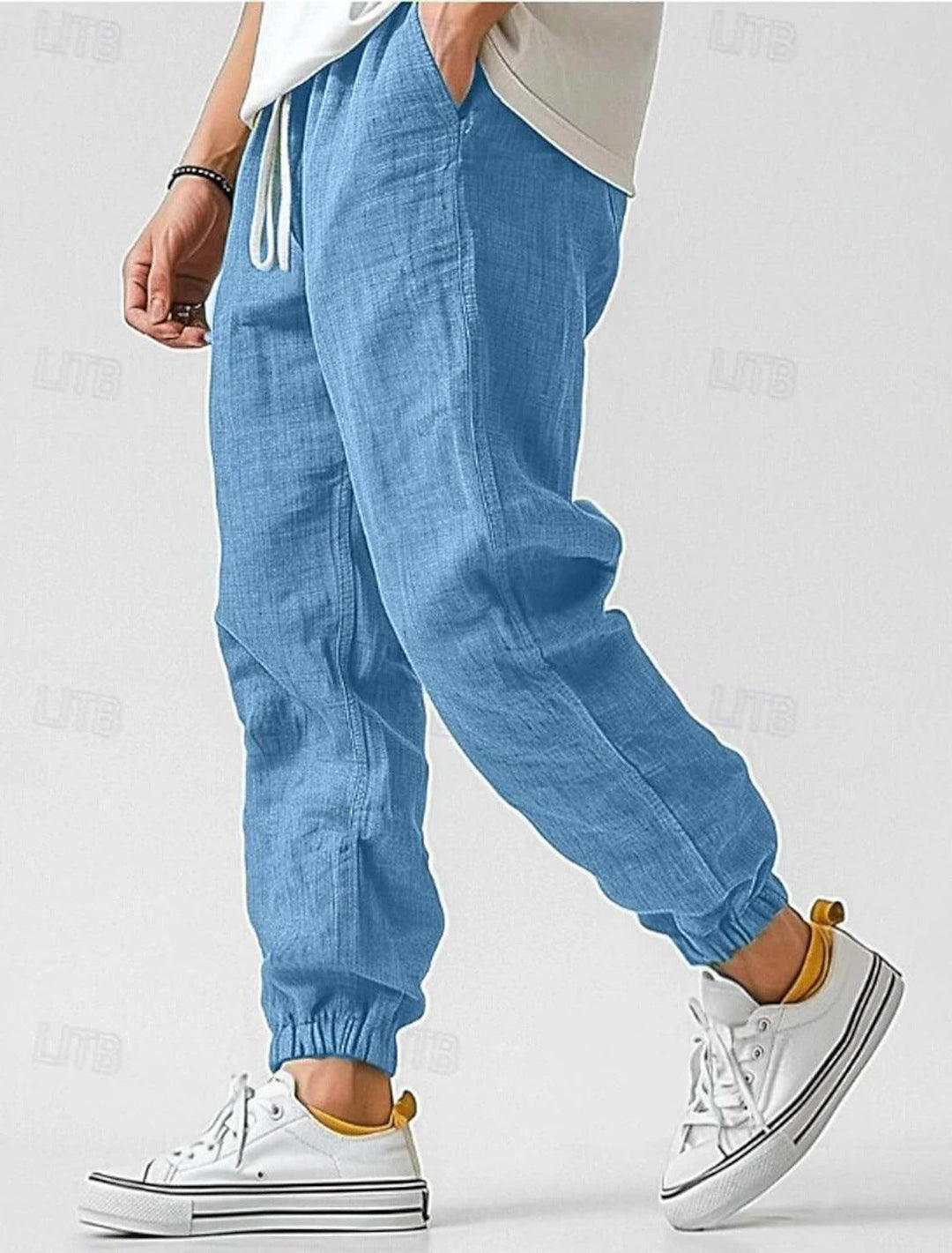 Men's Comfortable Linen Pants with Elastic Waistband and Side Pockets Lune London