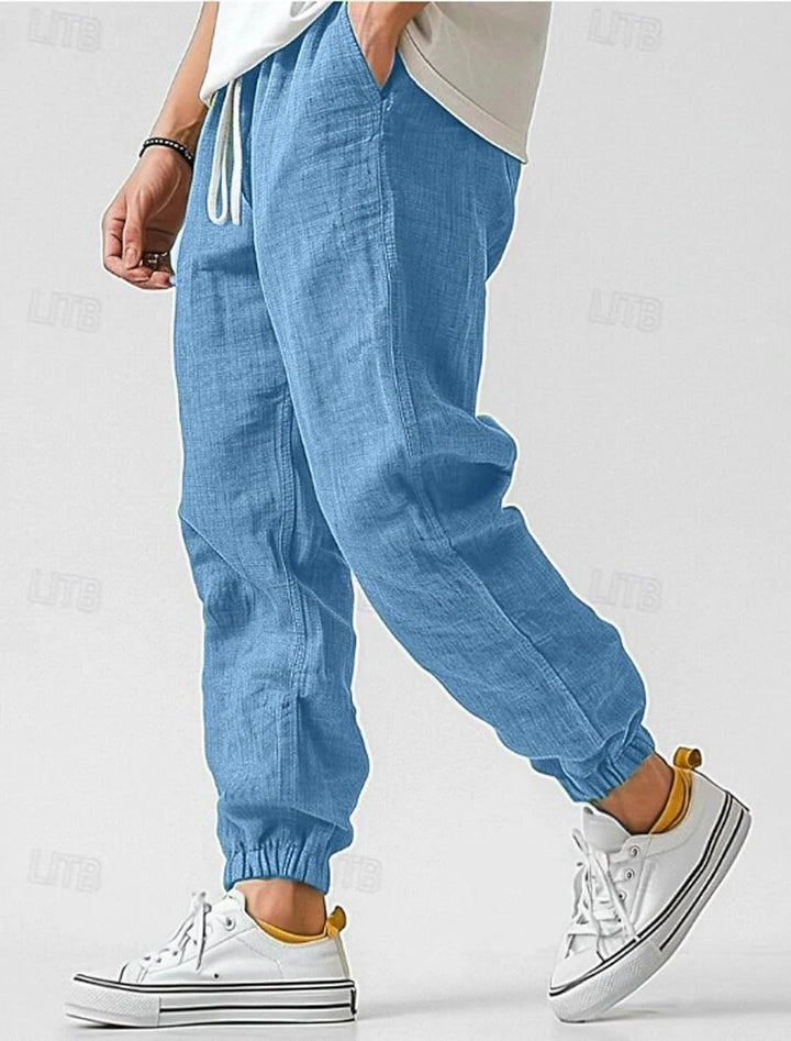 Men's Comfortable Linen Pants with Elastic Waistband and Side Pockets Lune London