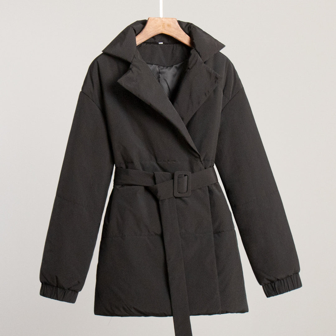 Women Elegant and warm quilted jacket with waist belt Lune London