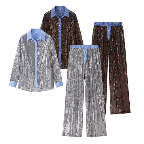 Ladies Glamour Sequined Pajama Set Lune London