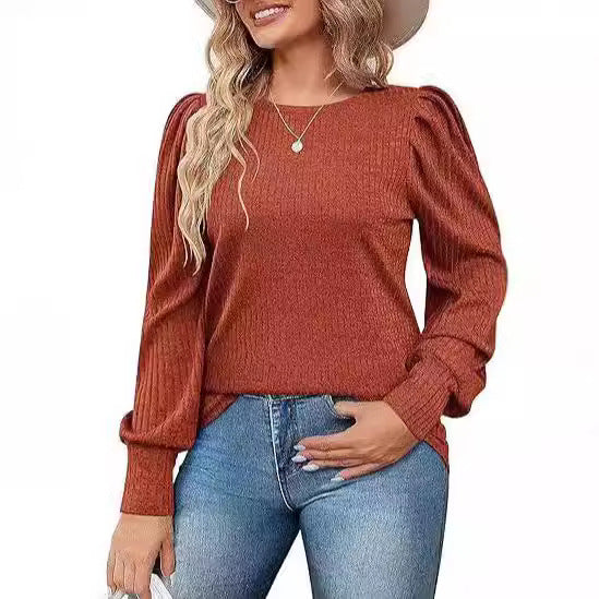 Ladies Elegant ribbed knit top with puff sleeves Lune London