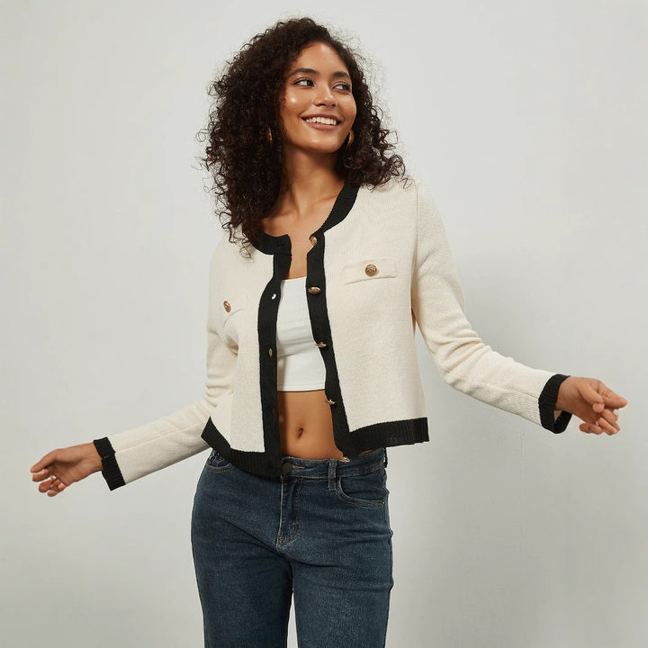 Women Knitted short cardigan with elegant button details Lune London