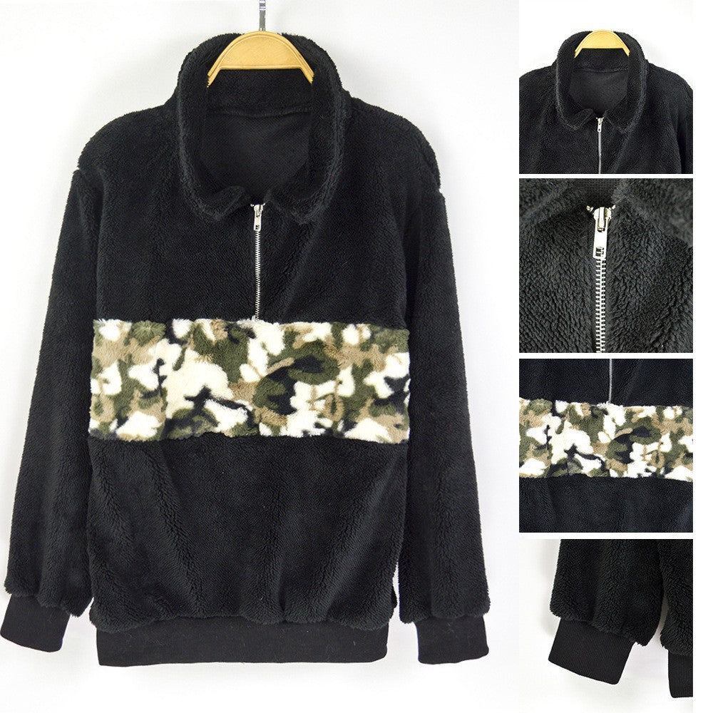Ladies soft fleece jacket with striking camouflage detail Lune London