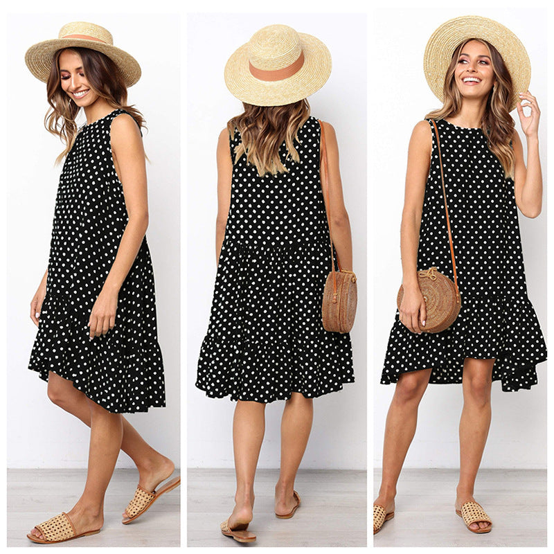 Robe d'été A-line pour femme avec ourlet volanté et pois Chic & Stil