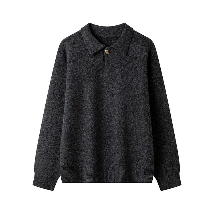 Elegant knitted pullover for ladies with polo collar and button Lune London