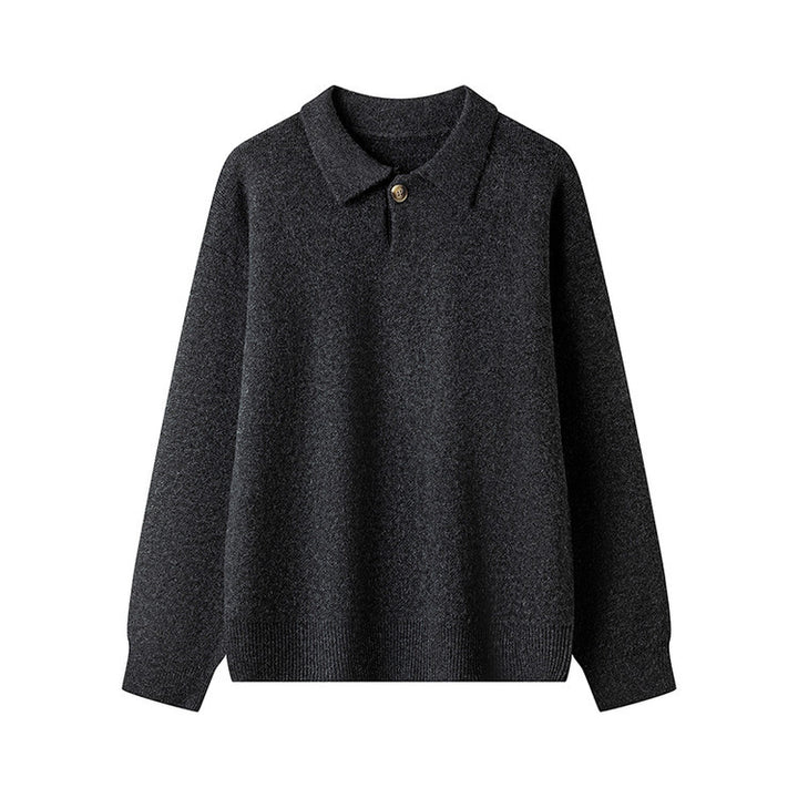 Elegant knitted pullover for ladies with polo collar and button Lune London