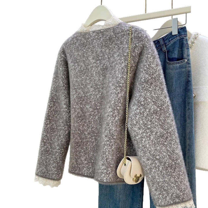 Cardigan élégant pour femmes avec perles et doublure en dentelle