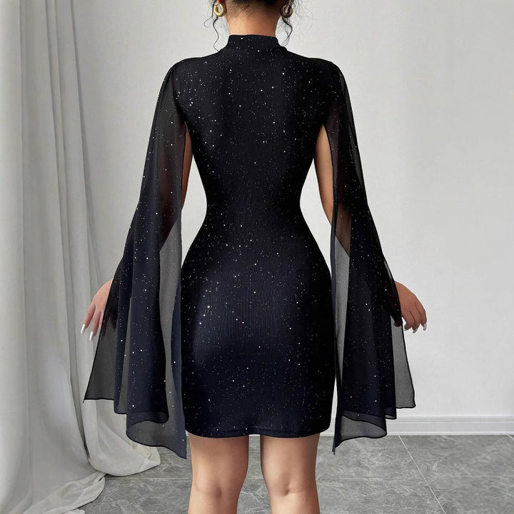 Elegant short dress for women with CAPE sleeves and sparkling details Lune London