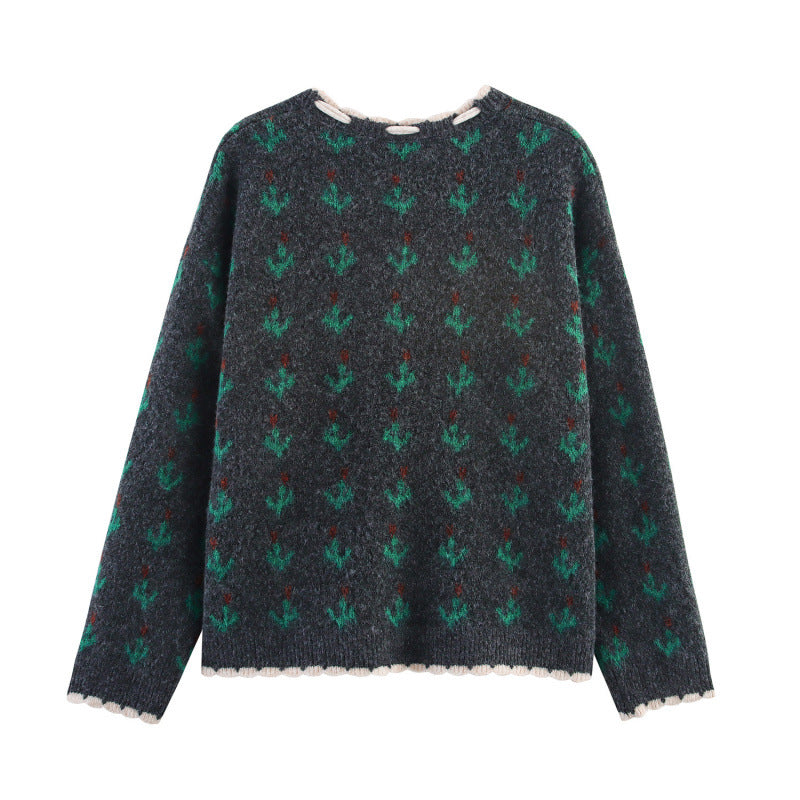 Elegant knit set for women with floral pattern and decorative borders Lune London