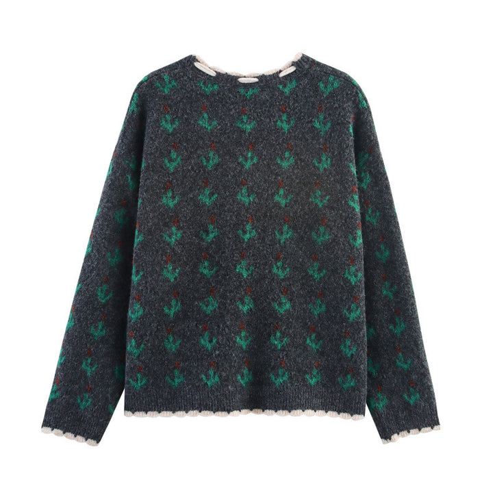 Elegant knit set for women with floral pattern and decorative borders Lune London