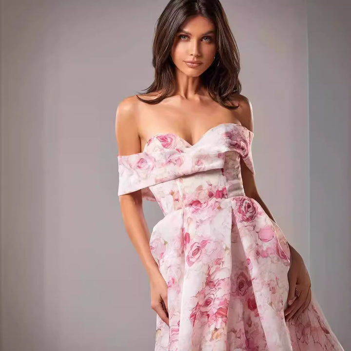 Women's maxi dress with off-shoulder design and floral patterns Lune London