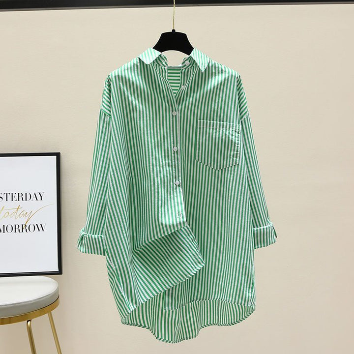 Women Striped Oversized Shirt with Longer Back and Practical Chest Pocket Lune London