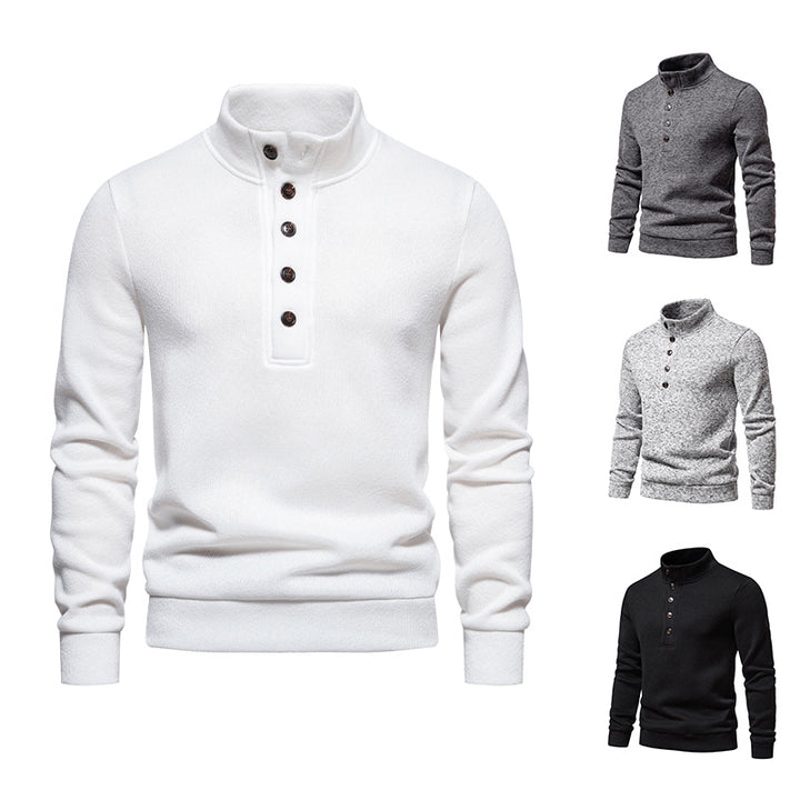 Pullover for men with a comfortable high collar, button placket and textured design Lune London