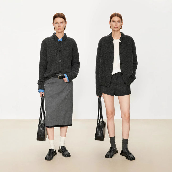 Buttoned knit jacket for women with elegant high collar Lune London