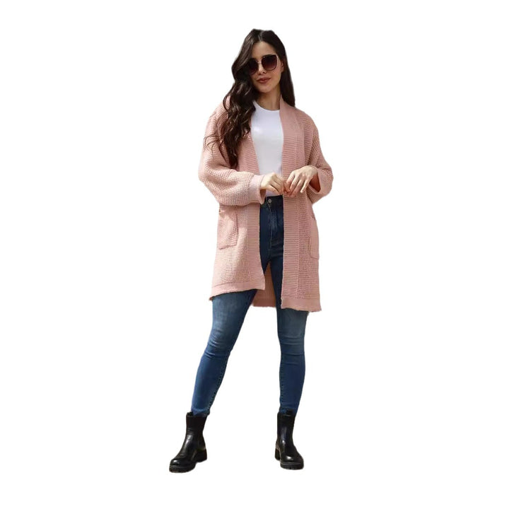 Casual knitted cardigan for women with open pockets and modern waffle pattern Lune London