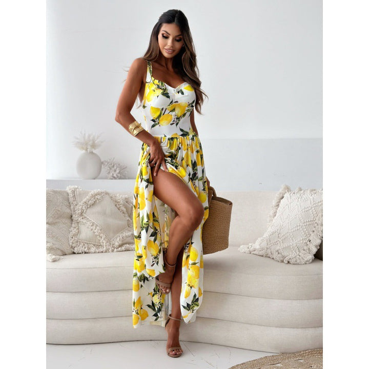 Maxi dress for women with floral pattern and high slits Lune London